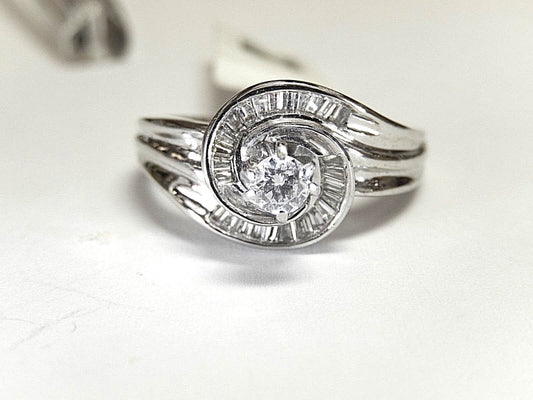 14K White Gold .50CT Natural VS Diamond Engagement Halo Swirl  Ring Size 8.75