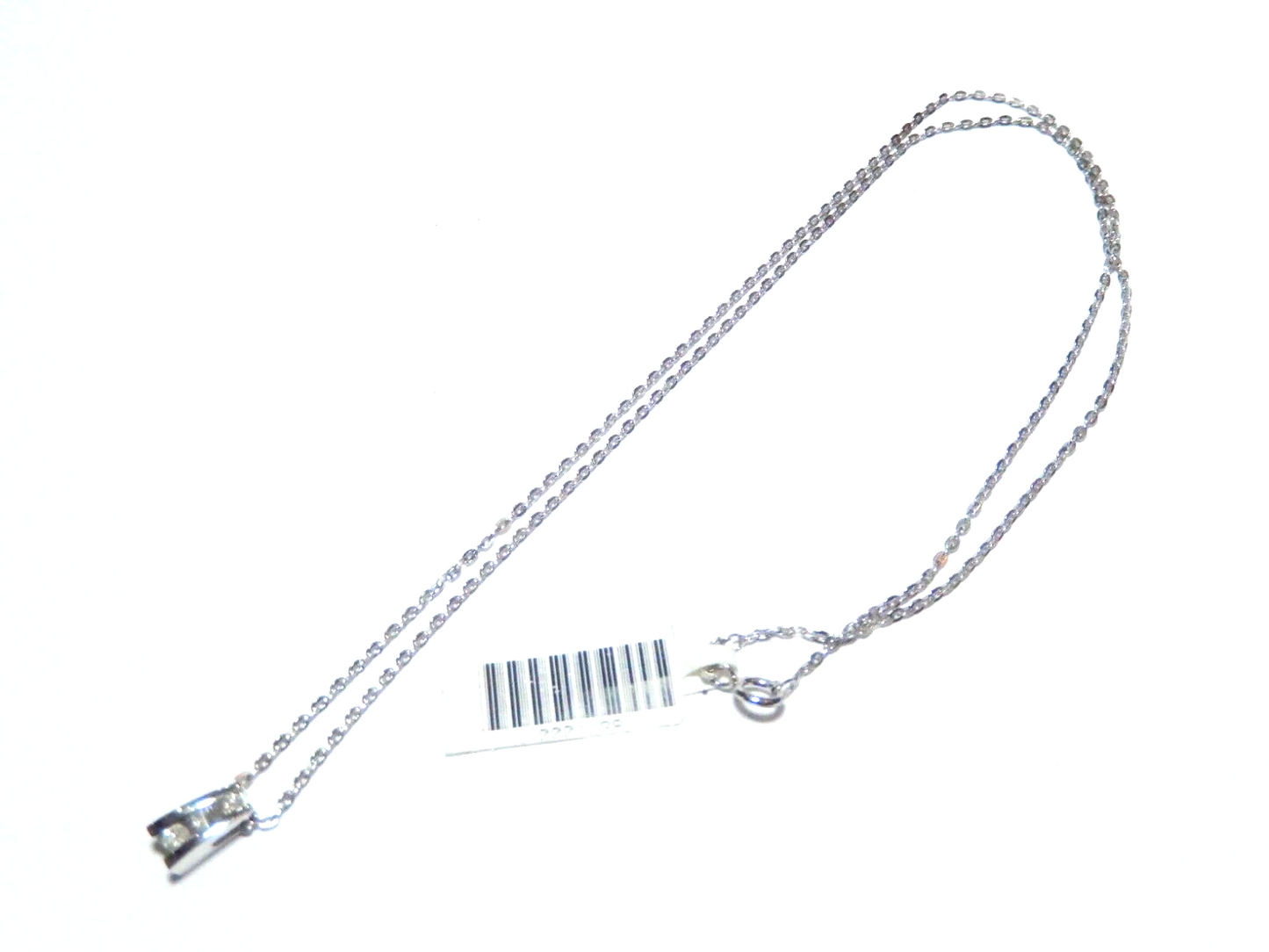 10k White Gold  Three Stone Diamond Tension Pendant w/ 18" Chain