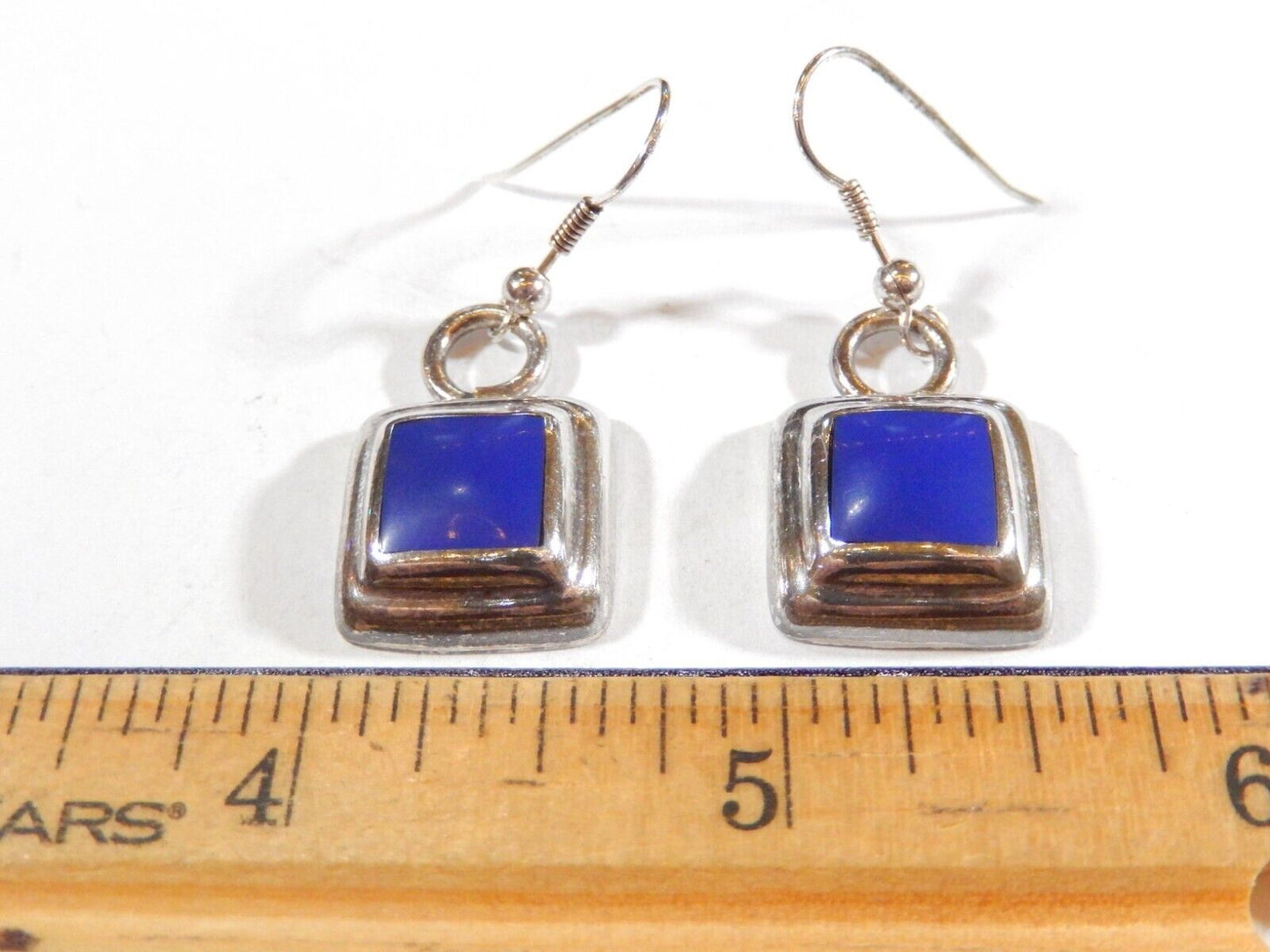 *VINTAGE* Mexico 925 Sterling Silver & Lapis Lazuli Square Dangle Earrings