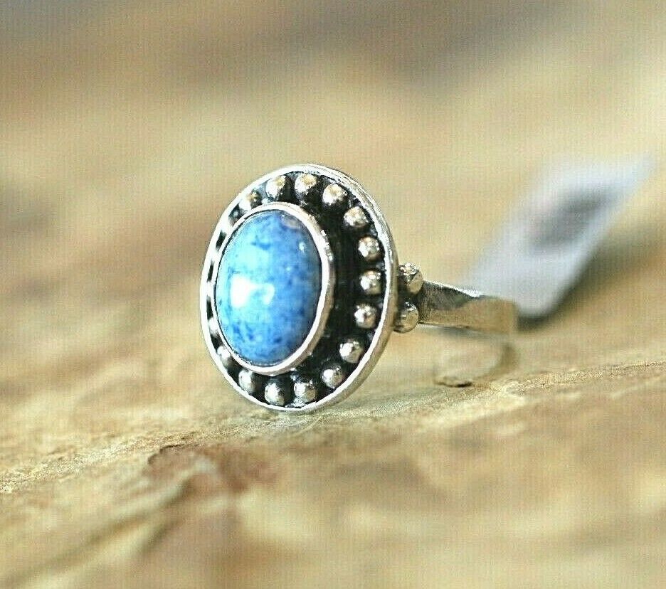 *VINTAGE*  Native American DENIM LAPIS Sterling Silver Ring Size 8.75