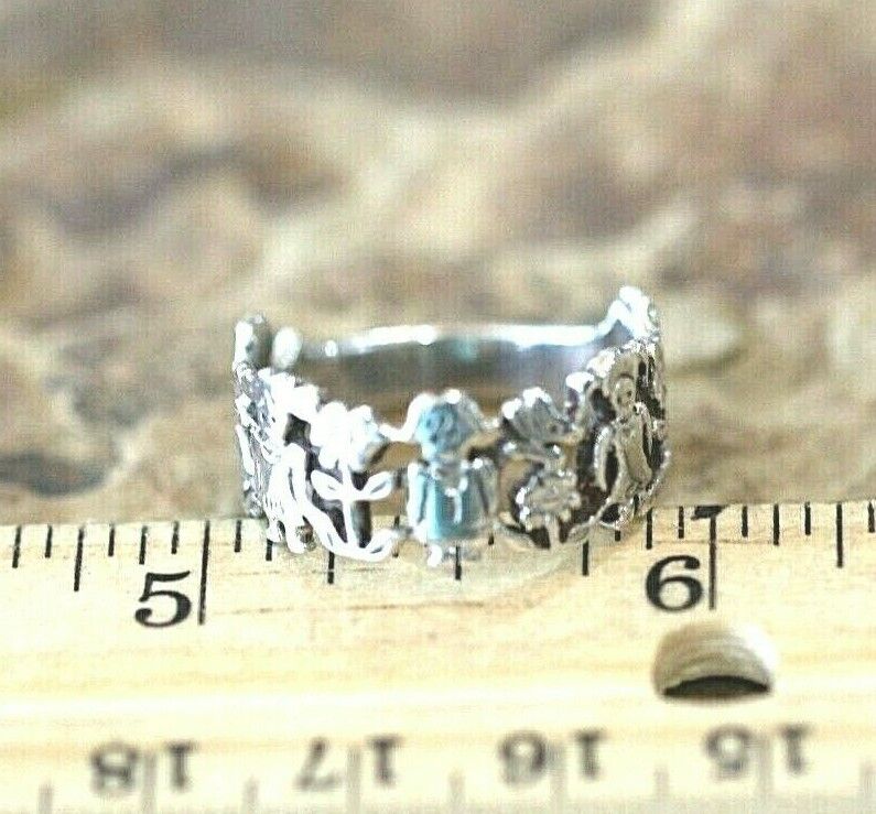 *VINTAGE* Sterling Silver 925 Children Playing Band Ring Size 9.5