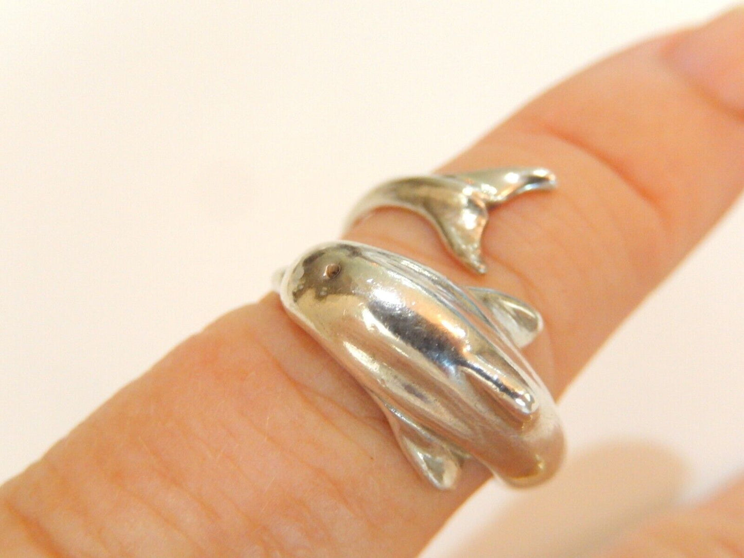*VINTAGE*  Sterling Silver Heavy Large Wrap Bypass Dolphin Ring Size Adjustable