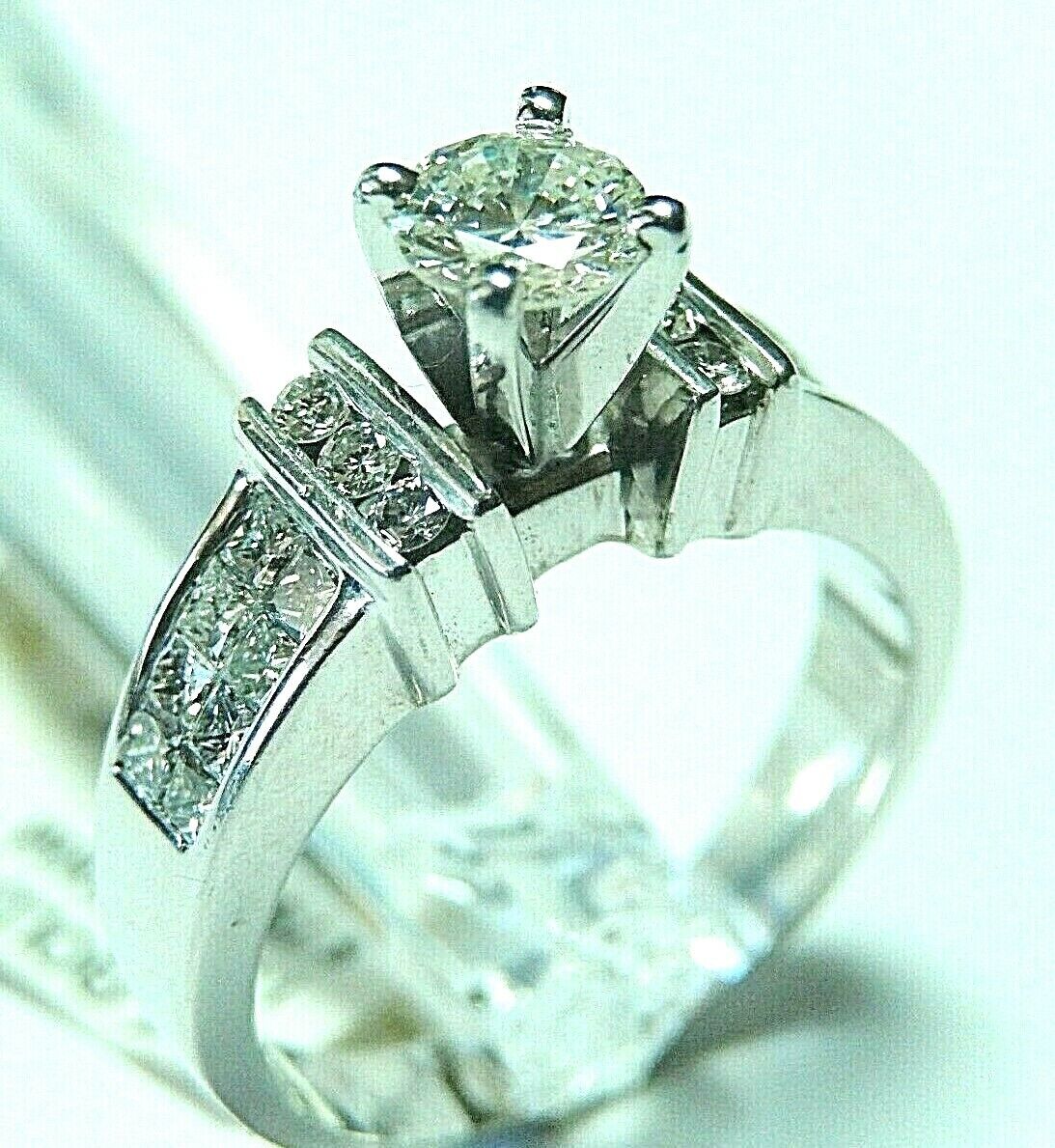 14K White Gold 1.5ct  Natural VVS Diamond  Beautiful Engagement Ring Sz 8.75