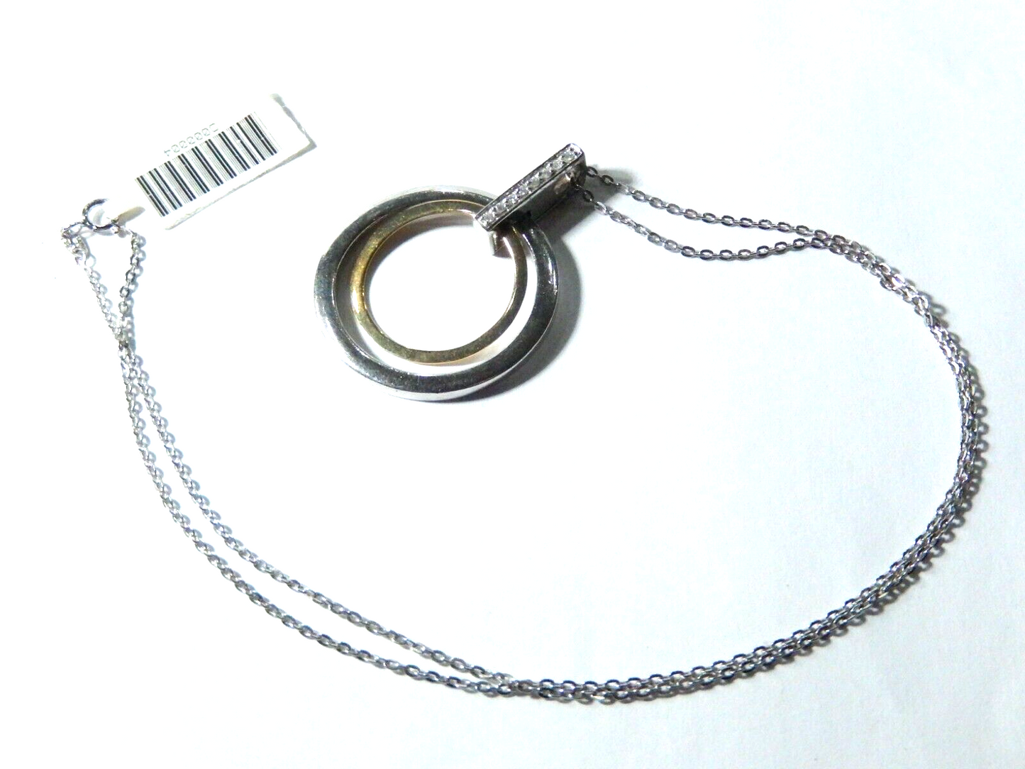 14k Yellow Gold & Sterling 1/12ctw Diamond Double Circle Eternity Pendant w/18"