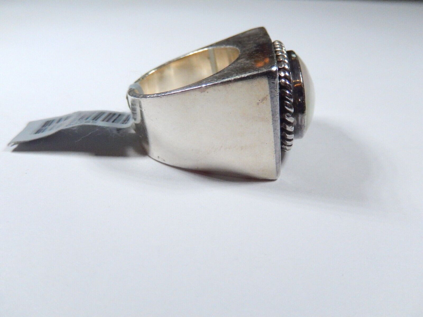Large Heavy 23.5 gm Natural Mother of Pearl Ring Oval  Sterling Silver Size 8.25