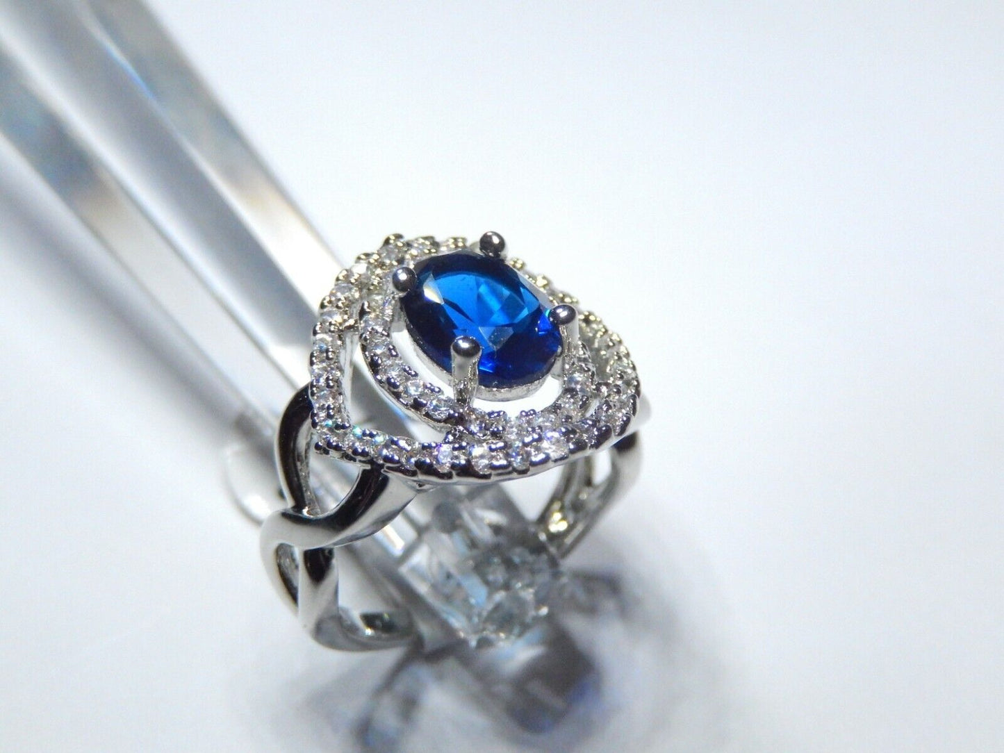 Sterling Silver Lab Created 3.00 CT Blue Sapphire and Clear CZ Ring Size 7