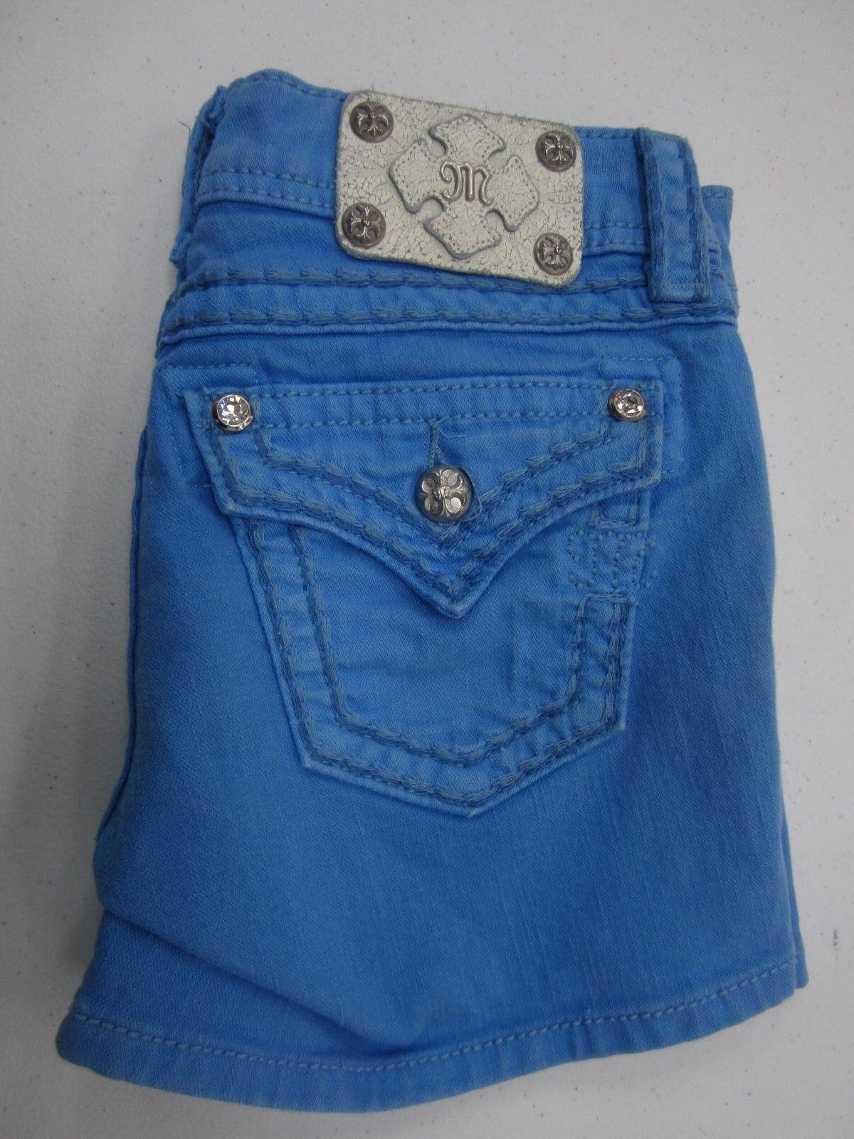 MINT Miss Me Jeans Shorts JS5014H53 Sky Blue Low Rise Studded Crystals Sz 25x4
