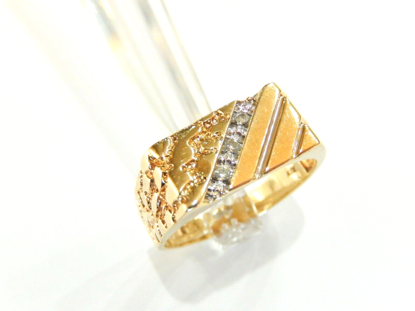 LARGE SIZE 13.5 - Men's 10K Yellow Gold Diamond Rectangle Nugget Band Ring