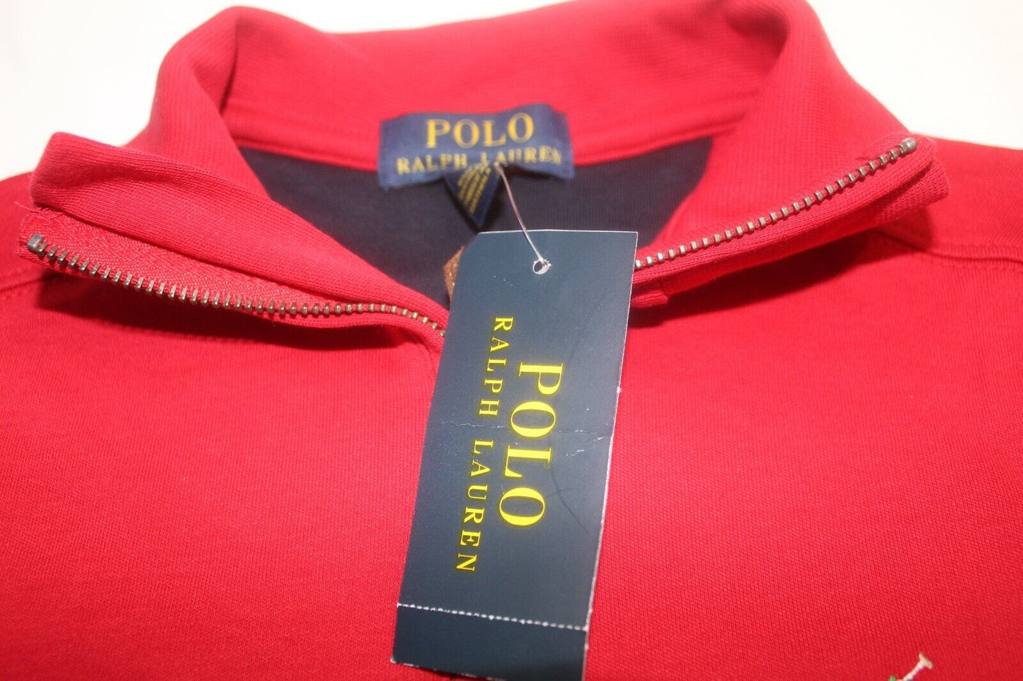 NWT-  $50 Polo Ralph Lauren Youth 1/4 Zip Pullover Red LS Jacket Sz Med (10-12)