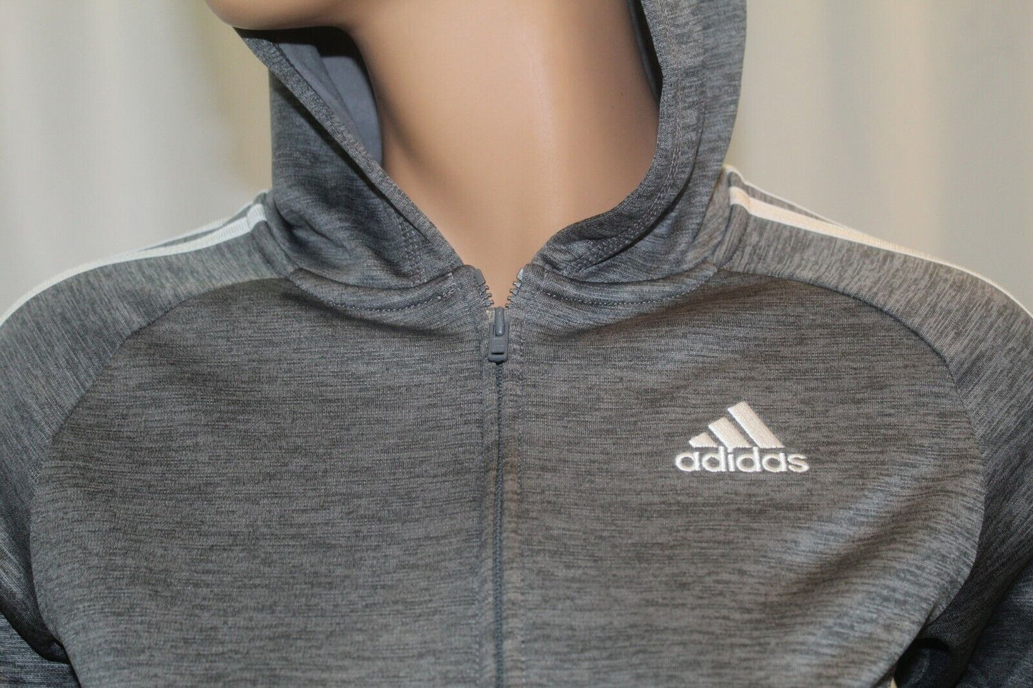 *NWT* $50. Adidas Womens Hoodie Gray Fleece-Lined Sleeve-Stripe Full-Zip Sz S-8