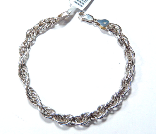 6mm Italian Solid Sterling Silver 925 Rope Link Bracelet UNISEX 7.75"