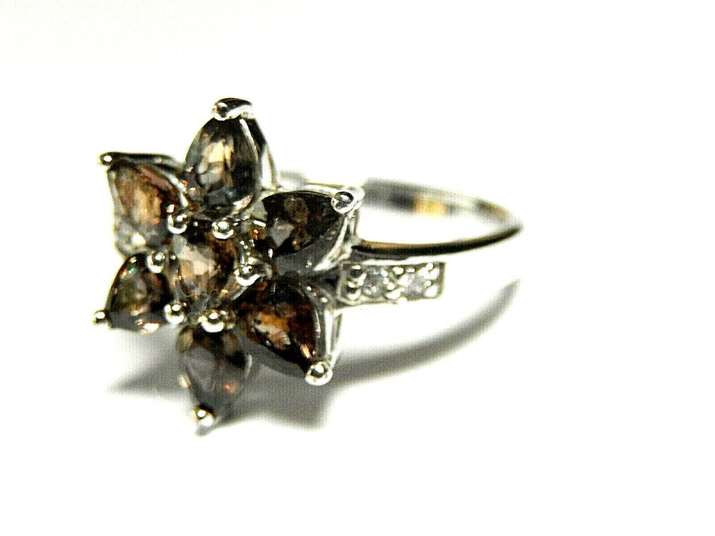 *VINTAGE*  Smoky Quartz & Zirconia 925 Sterling Silver Ring Jewelry Size 9.5