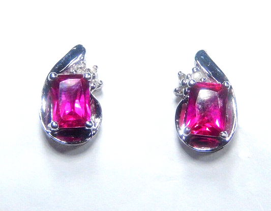 10k White Gold Lab-Created Ruby and Diamond Earrings