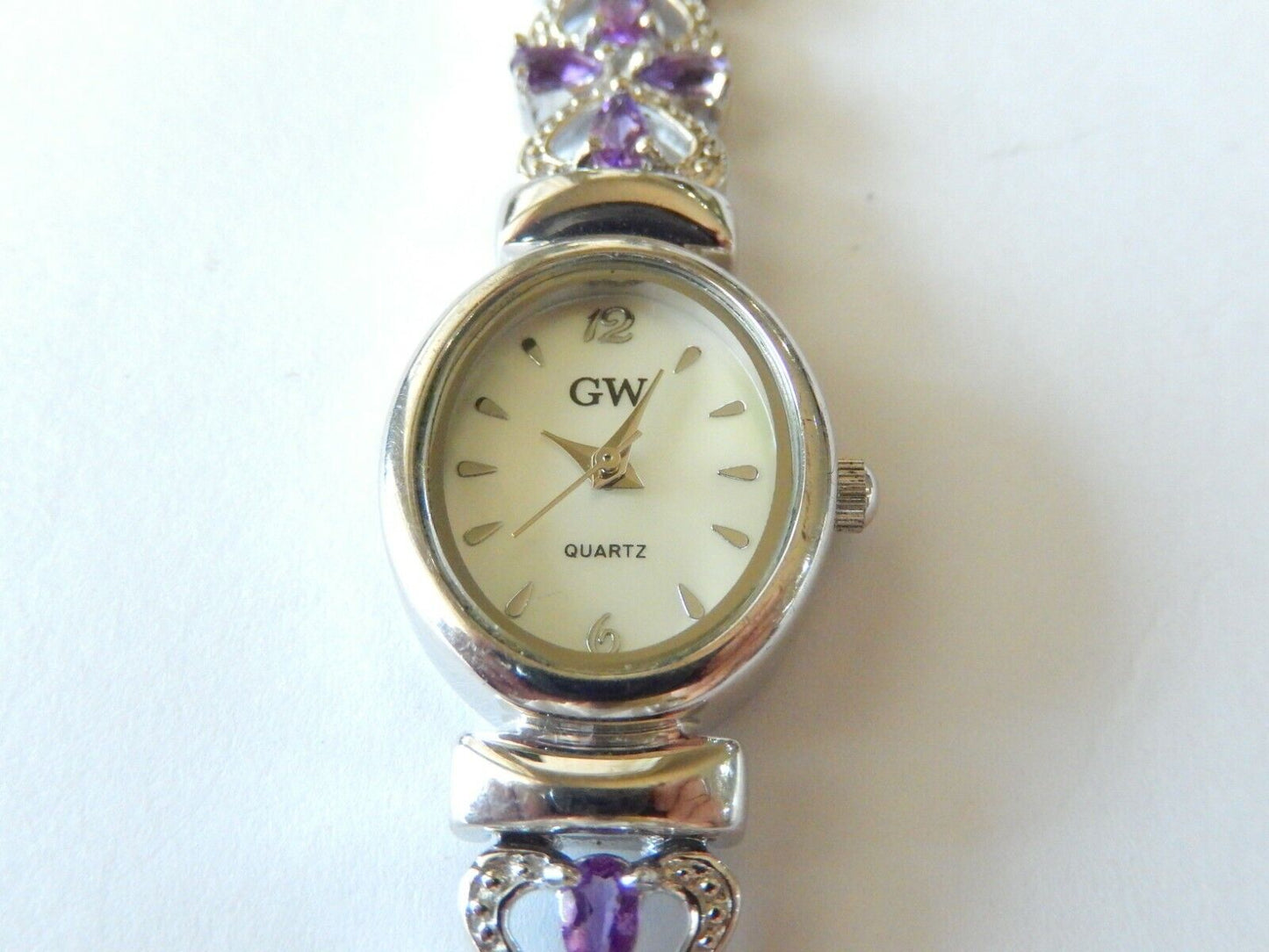~*GEM  WATCH*~ 4.50 CT Amethyst 7- 7.5" Sterling 925 Bracelet & Bezel  Quartz