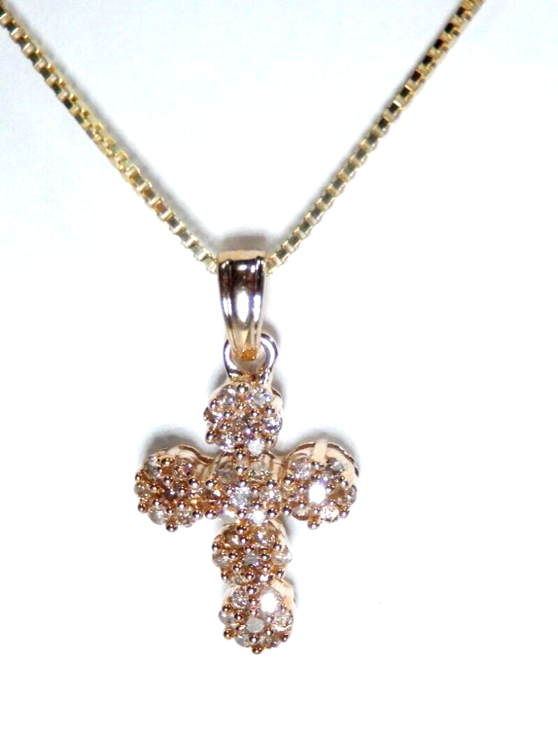 10k Yellow Gold .33 CT 42 Natural Diamond Cross Pendant w/18"chain
