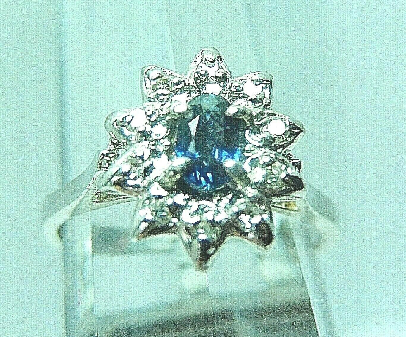 14K White Gold Oval Cut Natural Blue Sapphire & Diamond Halo Ring Sz 5.5
