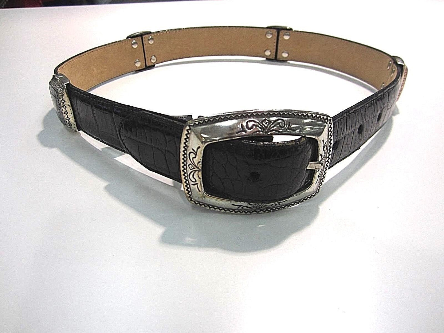 VERY NICE1996 BRIGHTON S 23909 BROWN & BLACK  WESTERN STYLE FAUX CROCODILE BELT