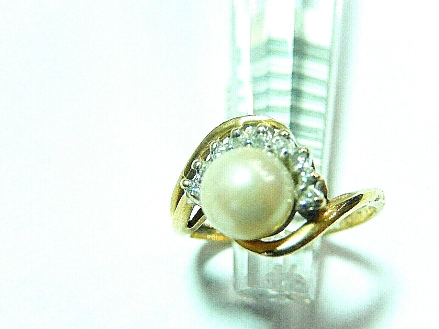 *VINTAGE* Gorgeous 14k Yellow Gold Natural 6.5mm White Pearl & Diamond Ring Sz 6
