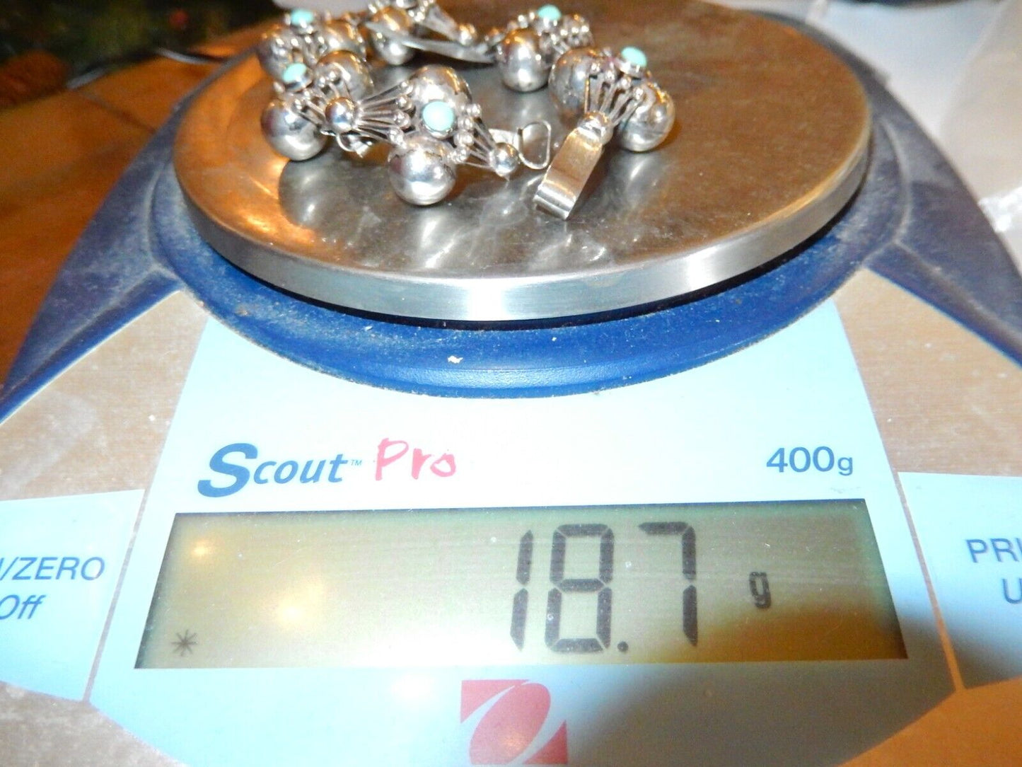 *VINTAGE Mexico FSS Sterling Silver Turquoise Ball Bead Design Link Bracelet 8”