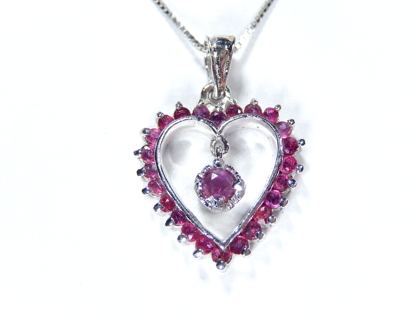 NEW Sterling Silver Natural Ruby Heart Dangle Pendant w/18"chain