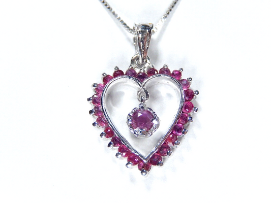 NEW Sterling Silver Natural Ruby Heart Dangle Pendant w/18"chain