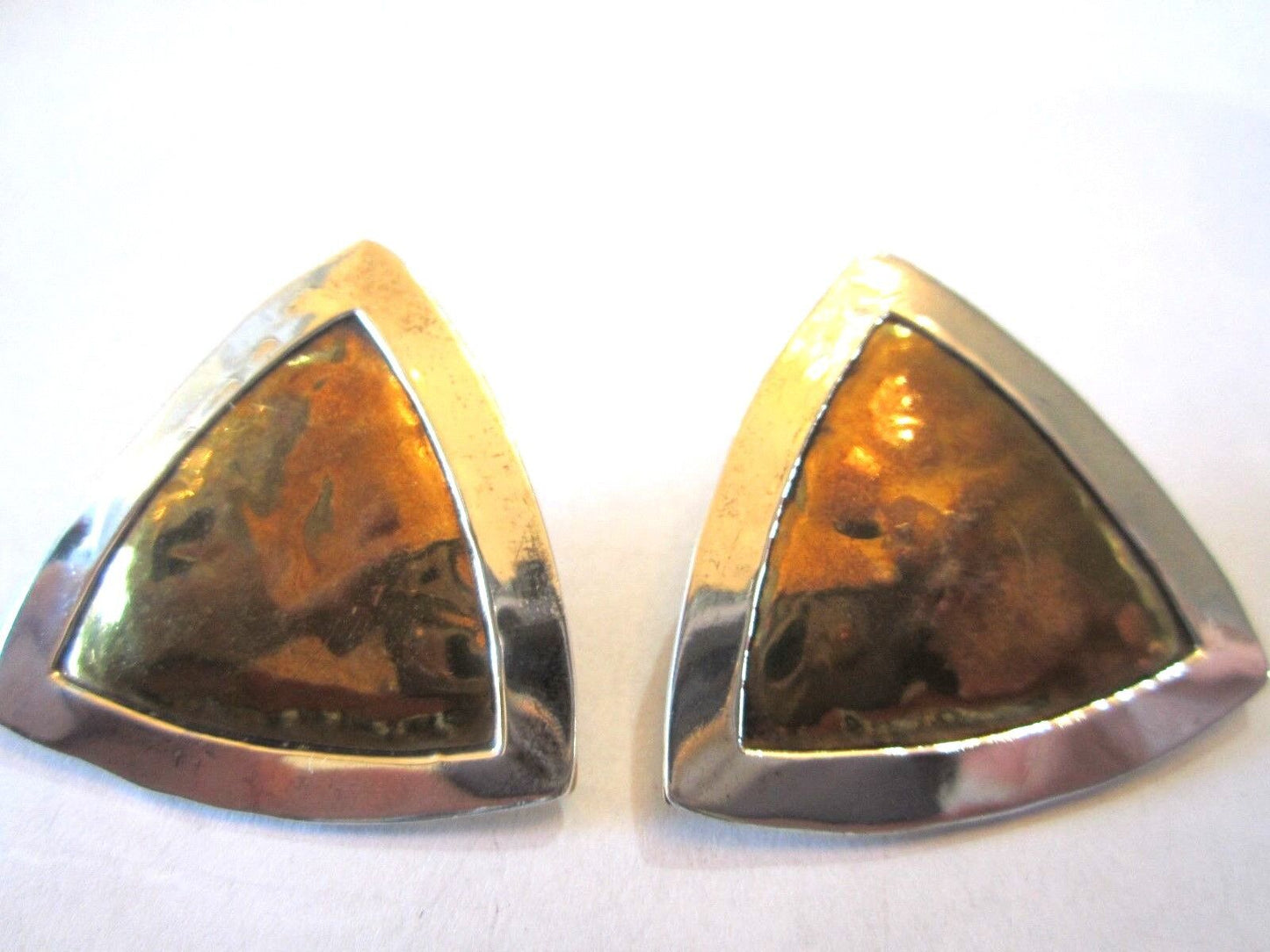 RETIRED JEEP COLLINS Large Sterling Silver HAMMERED BRASS TRIANGLE EARRINGS