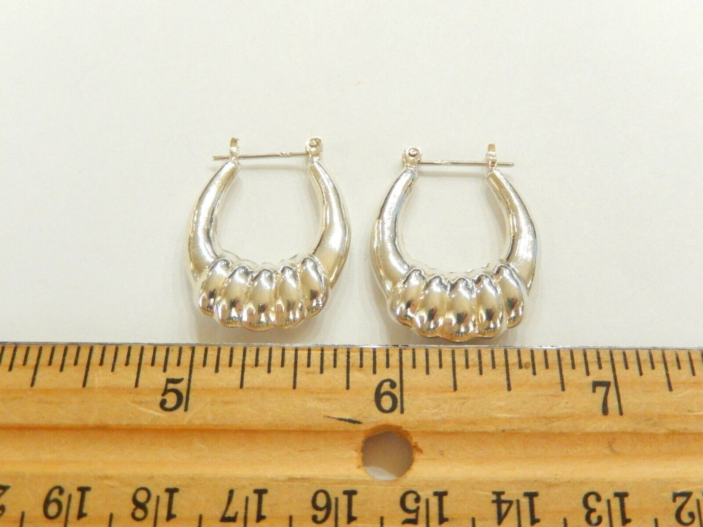 *VINTAGE  Sterling Silver 925  Puffed Hoop Earrings 1 1/8" x 7/8"