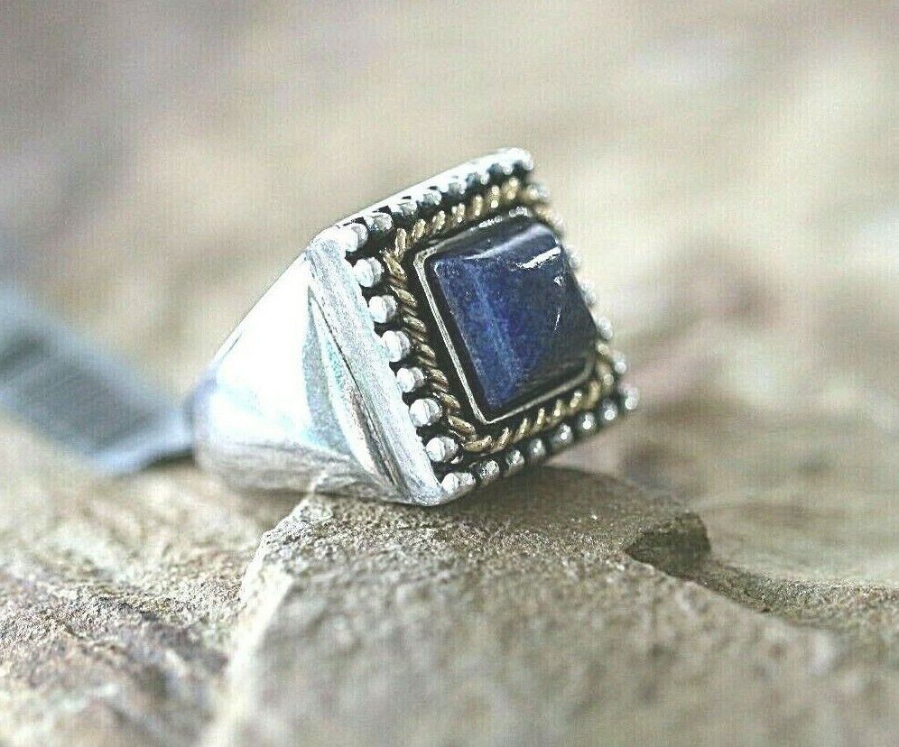 *VINTAGE* LARGE ITALY STERLING SILVER LAPIS CABOCHON HEAVY RING SIZE 7.75