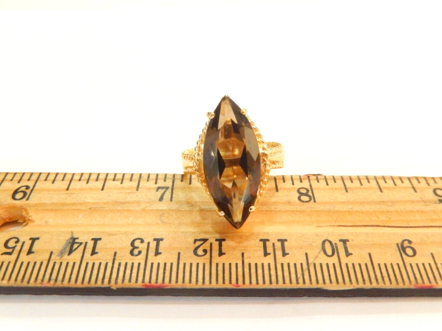 *VINTAGE* 14K Yellow Gold 6.00 CT Smoky Quartz  Solitaire Ring Size 7