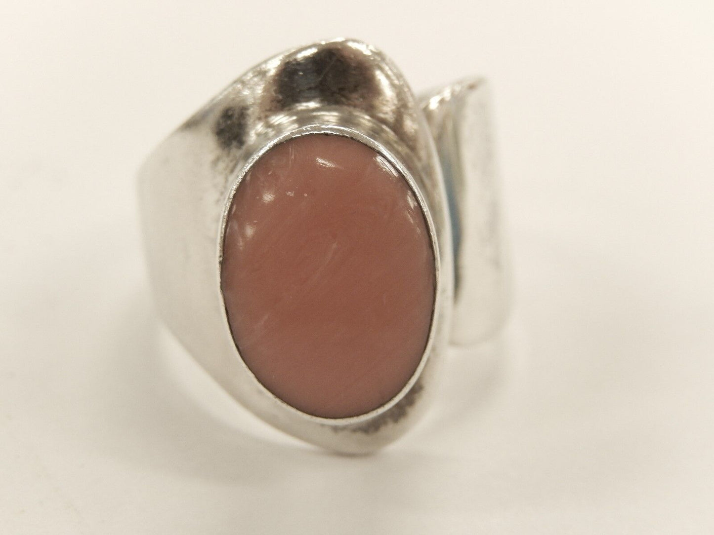 Vintage  HTI Artist Sterling Silver Oval Ring wth Pink Gemstone Adjustable Size