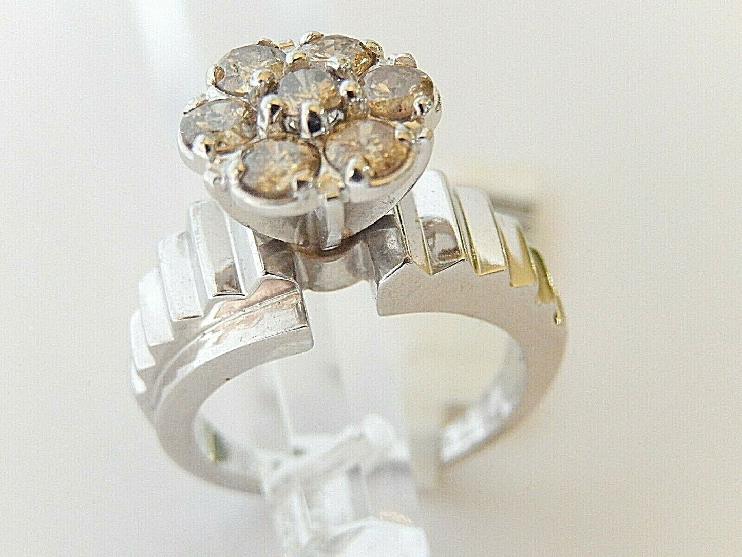 1 CT Seven Natural Champagne Diamond Cluster Ring in 10K White Gold Size 6.75