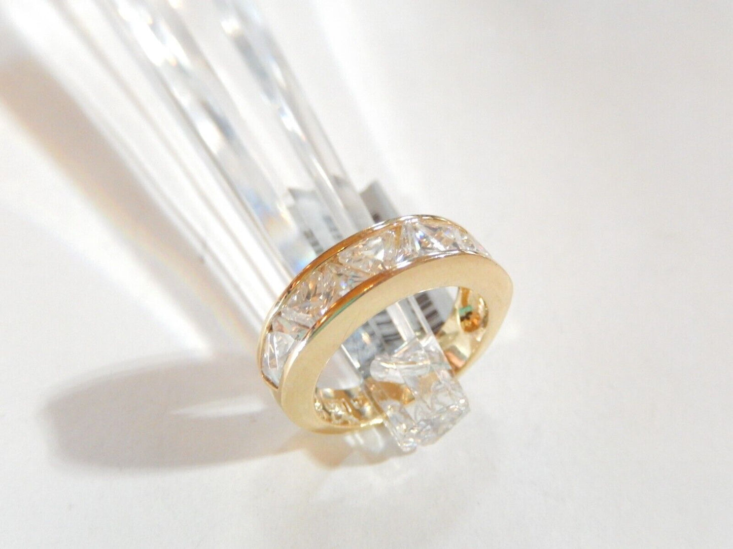 Gold Vermeil 1.3 CT CZ Trillion Cut 5.5mm Wide Band Sterling Ring Size 4.75