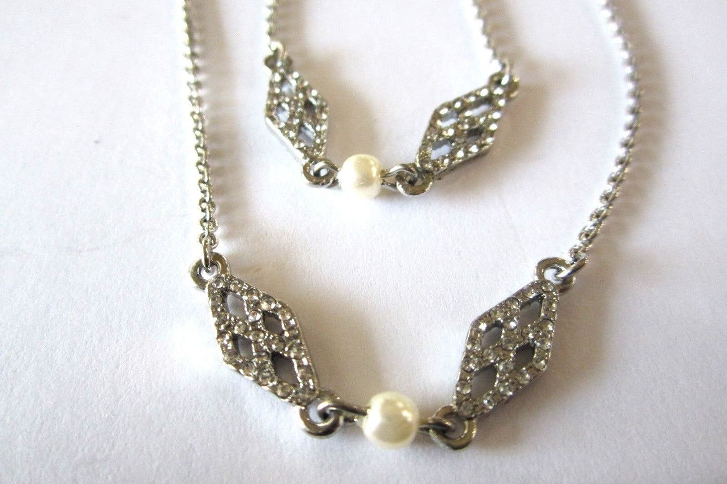 *NEW* 60" LAUREN Ralph Lauren Rhinestone Faux-Pearl SilverTone Long Necklace $58