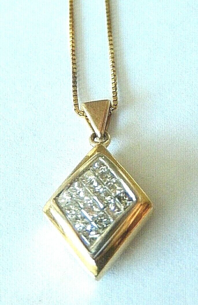*VINTAGE*  14K Yellow Gold 1CT VS Princess Cut Diamond Pendant With 18" Chain