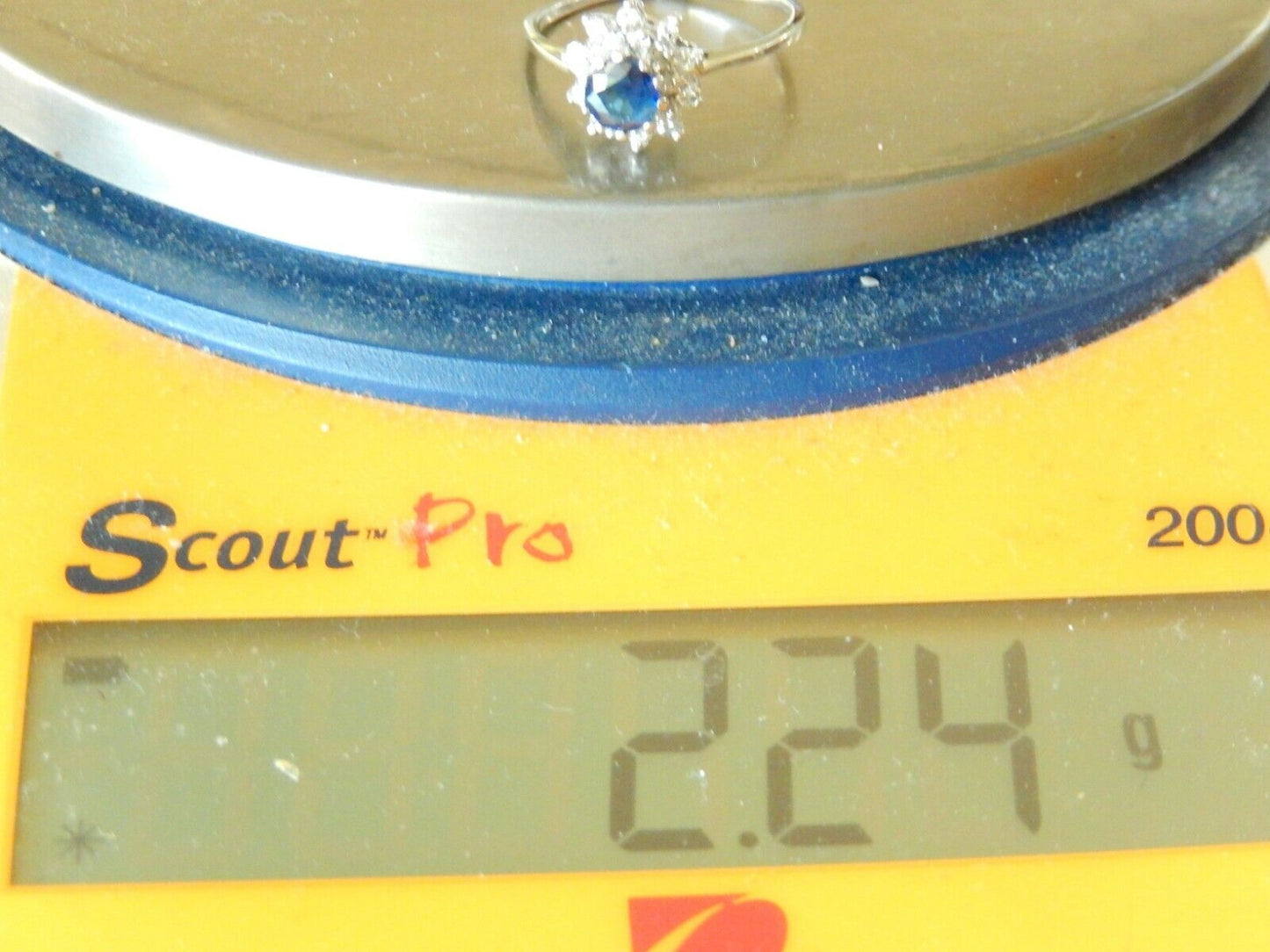 *VINTAGE* 14K White Gold Blue Sapphire Double VS2 Diamond Halo Ring .88TCW 8.25