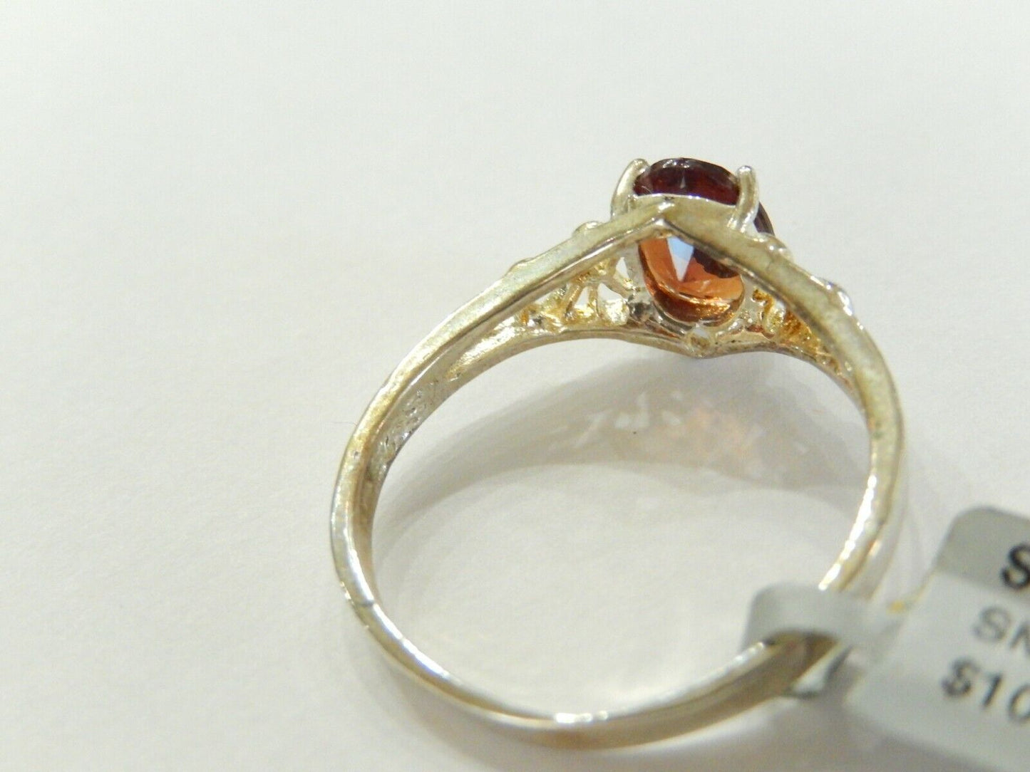 Sterling Silver 925 Oval Cut Garnet Filigree Solitaire Ring  Size 9.25