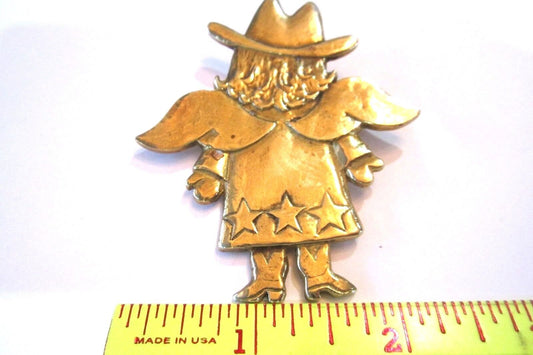 Jeep Collins Brass Large Statement Pendant Women Guardian Angel Cowgirl Jewelry