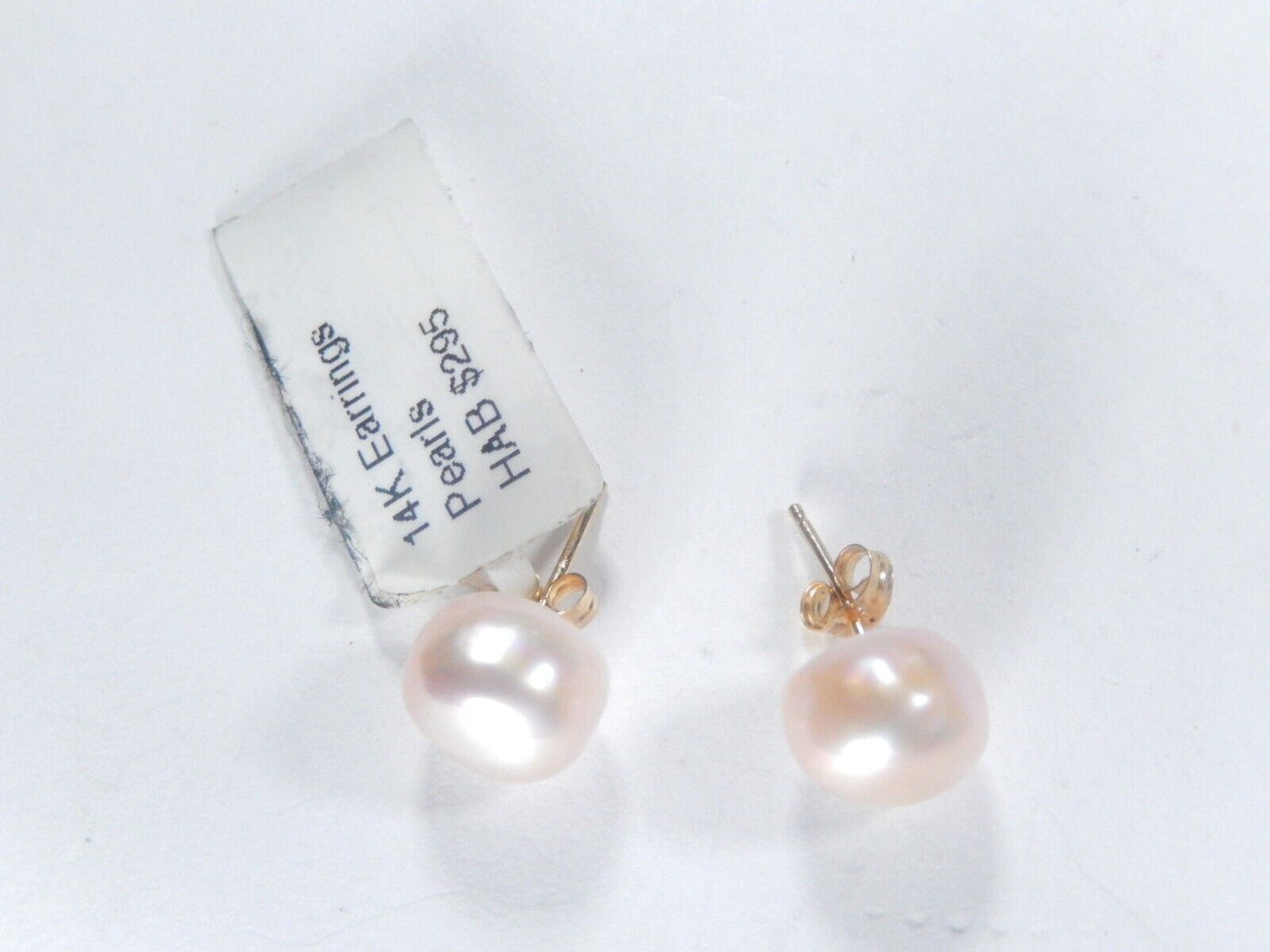 14k  Solid Yellow Gold 8mm Button Pearl Cream Stud Earrings