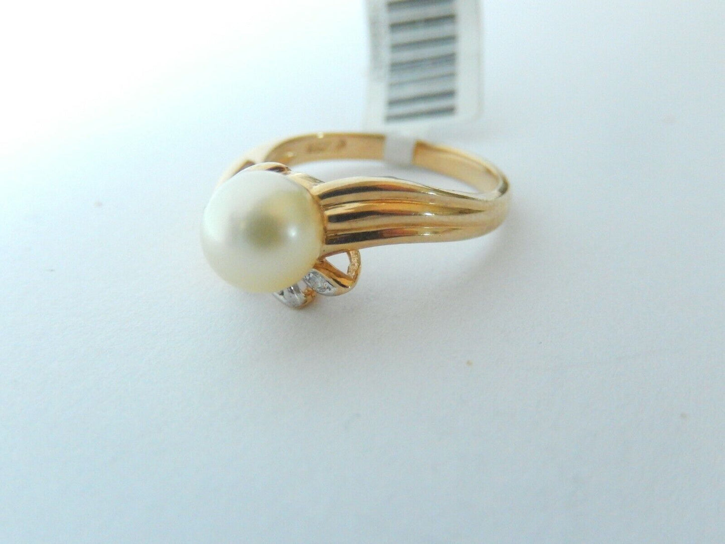 *VINTAGE* MINT 14k Yellow Gold VS1 H Diamond With 7mm Natural Pearl Ring Sz 6.75
