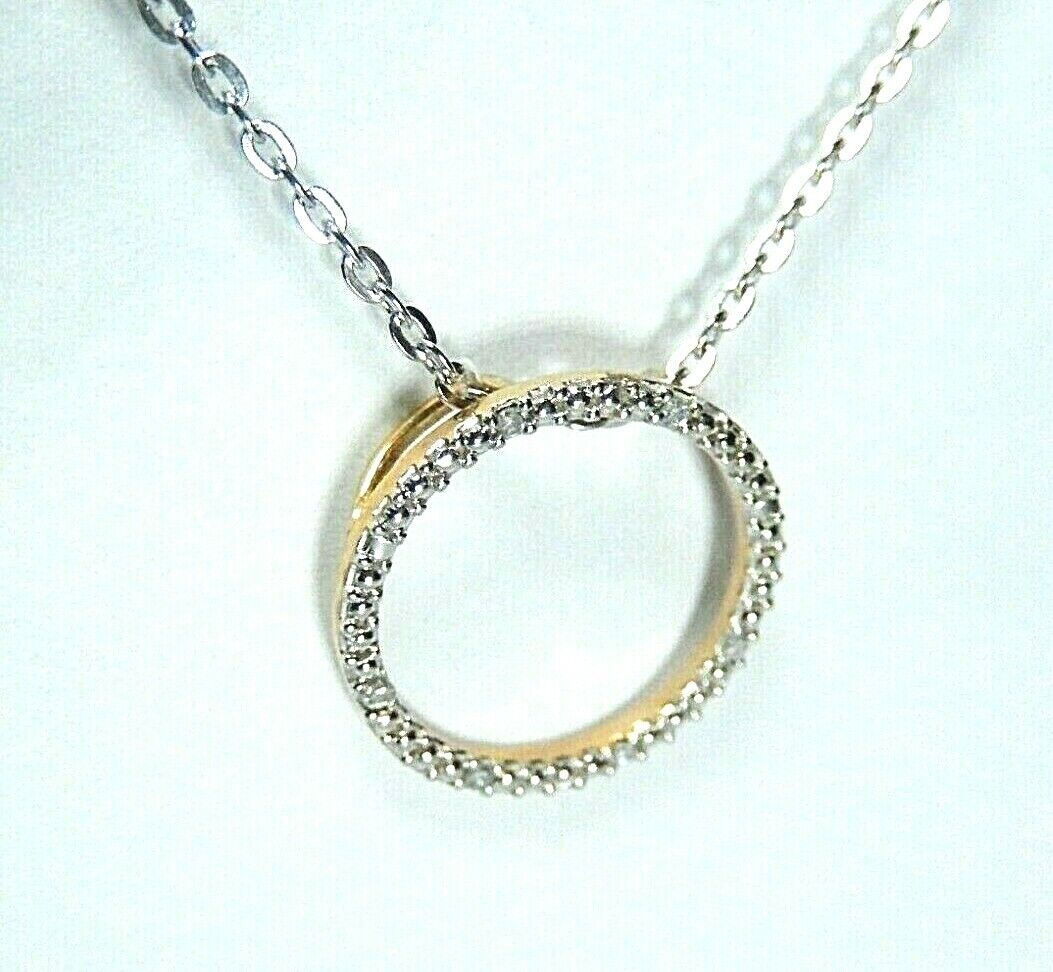 *NWT*  10K YELLOW & WHITE GOLD  ETERNITY CIRCLE DIAMOND PENDANT With 18" Chain