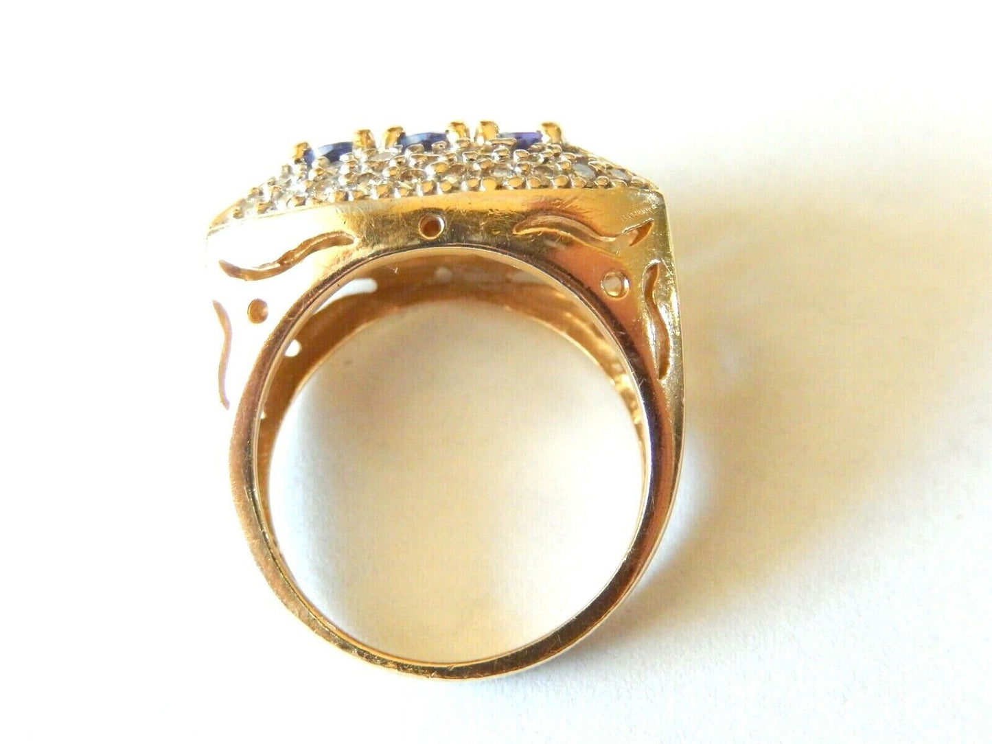 *VINTAGE* 14k Yellow Gold 2CT Tanzanite And Diamond Ladies Cocktail Ring Sz 7.25