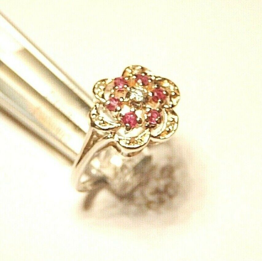 *NWT*  14K White Gold Natural Ruby Diamond Three Tier Cluster Ring Size 6.75