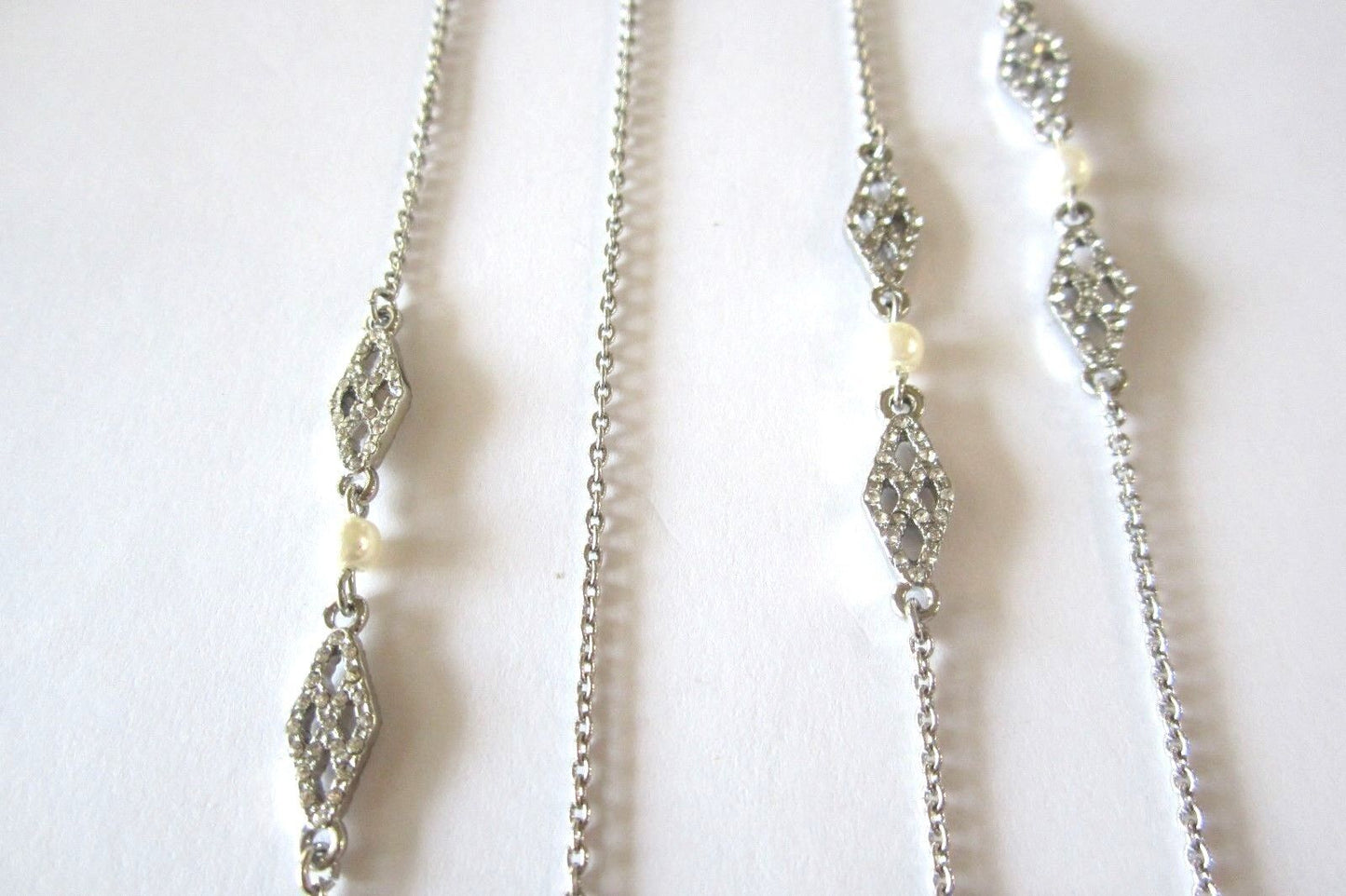 *NEW* 60" LAUREN Ralph Lauren Rhinestone Faux-Pearl SilverTone Long Necklace $58