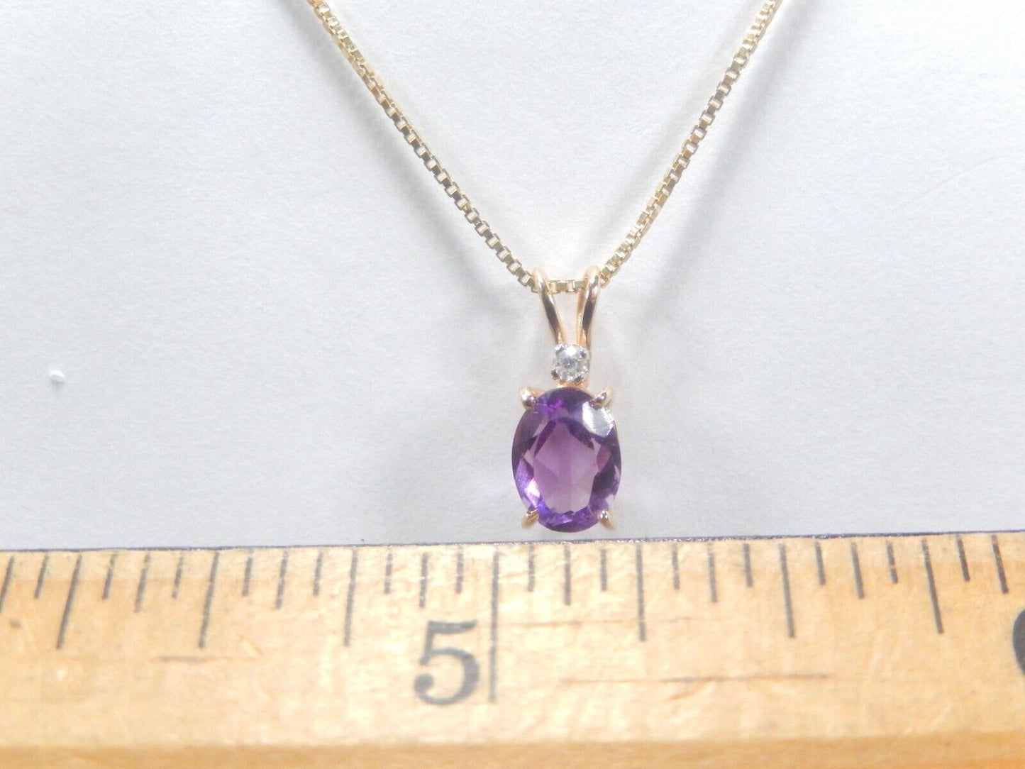 14k Yellow Gold Oval 1.00 CT Amethyst Solitaire & Diamond Accent w/18"chain
