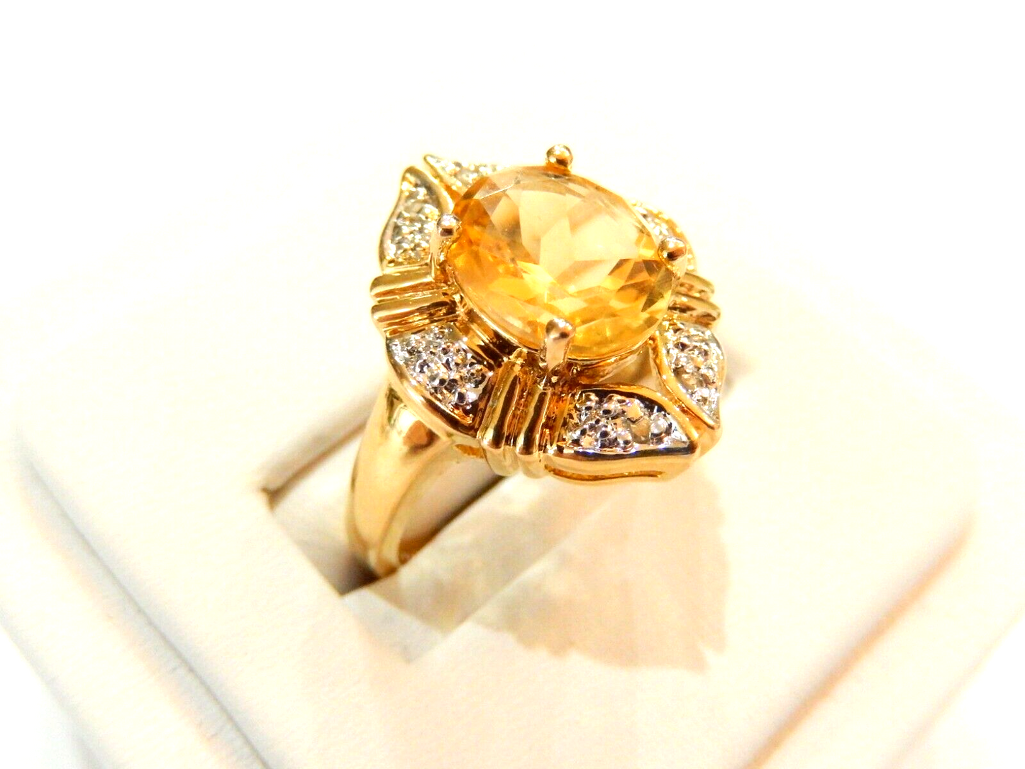 14k Yellow Gold Vermeil Sterling  10.0CT Citrine & Natural Diamond Ring Sz10.25