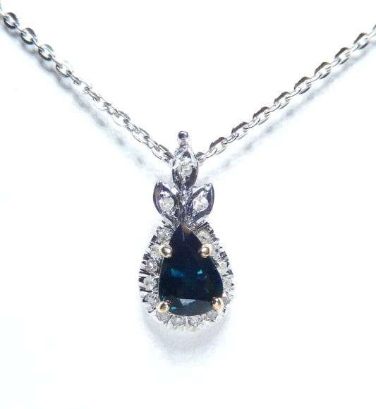 14K White & Yellow Gold Pear Sapphire & Diamond Tear Drop Enhancer w/18" Chain