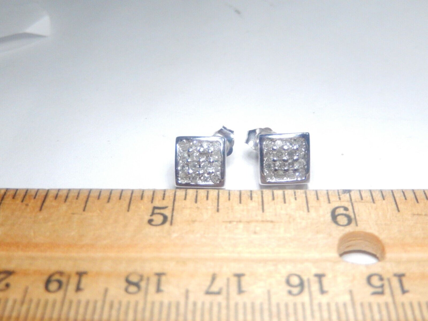 10K White Gold .33CT  Natural Diamond Square Cluster Mens/Ladies Stud Earrings
