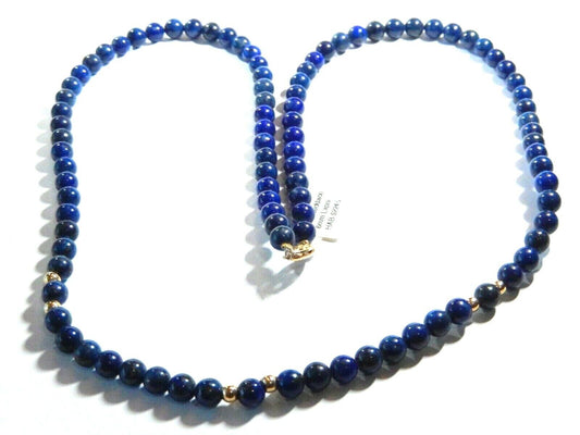 *VINTAGE*  14k Yellow Gold 4mm Bead and 6mm Lapis Bead Necklace 24" long