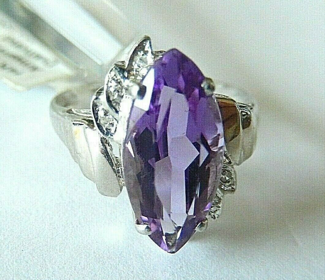 *NEW* 14k White Gold Ladies 2.50CT Amethyst and Diamond Ring Size 8