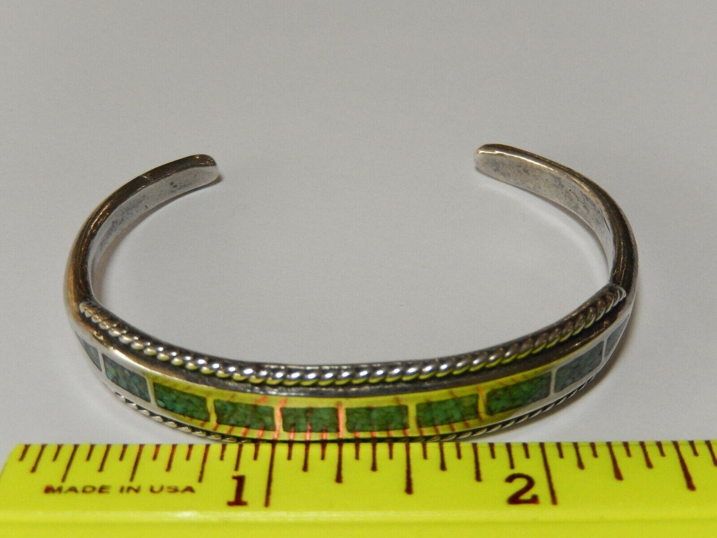 Vintage Southwest American Sterling Silver Turquoise Inlay Cuff Hallmarked